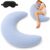 QORJKIOL Moon Shaped Body Pillow, Oversized C Shaped Body Pillow for Side Sleepers, Ultra Soft Full Body Cuddle Hugging Pillow with Washable Cover for Sleeping Reading Lounging Bed (Blue)