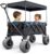 Rangland Beach Wagon for Kids with Seats & Canopy, Foldable Heavy Duty Cart with Large All Terrain Pneumatic Wheels for Sand, Black/Blue