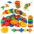 Rardsay 40 Pcs Big Bright Craft Buttons Stacking Toy Plastic Assorted Vivid Button Colors Geometric Shaped Buttons Colorful Large Beads Button Lacing Threading for Arts DIY Crafts Projects