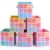 Reallnaive 6 Pcs 11 Inch Pastel Fabric Storage Cubes Smile Face Fabric Storage Bins Foldable Baskets with Handles Collapsible Cubes Organizer for School Closets Books Clothes Organization Shelves