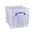 Really Useful Box 35 Liter Plastic Stackable Storage Container with XL Snap Lid & Built-In Clip Lock Handles for Home or Office Organization, Clear