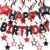 Red And Black Happy Birthday Balloons Banner With Blue Star Hanging Swirl Decorations, Red Black Star Foil Balloons For Happy Birthday Decorations Women, Men