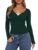 REORIA Womens V Neck Lace Shirts Ribbed Cute Button Ruched Army GR XL