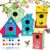 RivanPal 12 Pack Large DIY Wooden Bird Houses Kits, Unfinished Wood Birdhouses, Buildable Arts and Crafts Project, 4 Unique Shapes Wooden Craft Gifts with Paint and Brushes