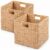 ROOMTEC 12.6″ x 12.6″ x 12.6″ Water Hyacinth Storage Basket Set of 2, Handwoven Wicker Cube Baskets with Handles, Foldable Square Organizer Bins for Shelves, Closet, Living Room, Bedroom, Natural