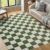 Rug 5×7 Checkered Rug, Green and White Area Rug, Low Pile Lightweight Indoor Carpet with Non-Slip Backing for Bedroom Classroom Playroom Kids
