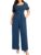 RWJ Plus Size Women’s 2026 Summer One Piece Jumpsuits Dressy Casual Short Sleeve Smocked Square Neck Wide Leg Rompers Travel Outfit Clothes With Pockets Gray Blue 3XL