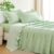 RYNGHIPY Green Checkered Sheet Sets King Size 4 Pieces Soft Lightweight Microfiber Ruffled Gingham Bed Sheet Set Vintage Cottage Plaid Grid Bed Sheets with 2 Pillowcases (Green Gingham, King)