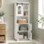 Safeplus Freestanding Bathroom Cabinet，59” Tall Floor Storage Cabinet with Sliding Barn Door & Open Shelves, Pantry Cabinet for Kitchen, Entryway, Living & Dining Room (White)
