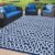 SAND MINE Reversible Mats, Plastic Straw Rug, Modern Area Rug, Large Floor Mat and Rug for Outdoors, RV, Patio, Backyard, Deck, Picnic, Trailer, Beach, Camping, Dark Blue & White, 9′ x 12′