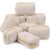Sanwuta Khaki 8 Pcs Seersucker Cosmetic Bags Bulk Soft Seersucker Makeup Bags Stripe Women Pouch Large Preppy Storage Pouch Toiletry Travel Organizer for Wedding Bridesmaid Bride Favor Mom Gift