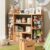 Saudism Wooden Stuffed Animal Storage Organizer with Elastic Ropes, 4-Tier Kids Toy Storage Shelf with 2 Removable Drawers, DIY Modular Toy Cabinet for Playroom, Nursery, Bedroom (Natural)