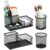 Segarty 4 Pack Mesh Metal Pen Cup Office Desk Organizer, 7.9×3.9×3.7in Pencil Holders 3 Compartment with 3.2×3.8in Round Holders, Space-saving Work Accessory Office Supplies Home Business Organization
