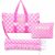 Shinylin 3 Pcs Empty Mahjong Bag Set, Rose Red Checkerboard Pattern Carrying Bags Set with Mahjong Mat, and Drawstring Protective Sleeve for Racks and Pushers Card Bags(Case Only)