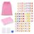 Shinylin 4 Players Mahjong Block Set 130 Pink Tiles with 4 Different Animal, Fruit and Vegetable and Fast Food Patterns Portable Mahjong Game Set with Carry Bag for Travel