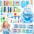 Shuttle Art Washable Finger Paint Set, 63 PCS with 10 Colors (3.5 fl oz), Paint Brushes, Sponge, EVA foam stamps, Palette, Coloring Book, Non Toxic Finger Painting for Toddlers, Kids Paint