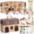 SIMPLIPLAY Horse Toys with Large Portable Wooden Stable Playset