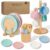 SimpliPlay Kids Wooden Play Dishes and Plates Set, Play Kitchen Accessories