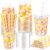 Singhoow 50 Set 16 oz Yellow U-gingham Gingham Cups Plastic Party Checkered Cups Lemon Drinking Cup Disposable Gingham Cup & Lids & Paper Straws for Lemonade BBQ Wedding Birthday Graduation Party