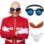 Skicuff 3 Pack Halloween Robot Costume for Men Glasses Mustache Gloves,Blue