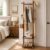 Solid Wood Coat Rack Freestanding Clothing Rack with Wheels & 2 Shelves Storage & 5 Hooks Heavy Duty Clothes Rack Wood Coat Tree Stand Hat Hanger Rack for Corner Bedroom Entryway Living Room Hotel