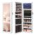 SONGMICS Jewelry Cabinet, Wall or Door Mounted Armoire with Full Length Mirror, Large Capacity Organizer, 6 LED Lights, 42.5 x 3.9 x 14.6 inch, White, BERIT Collection UJJC092W101