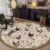 Soyalie Round Farmhouse Rooster Area Rugs 5 Feet for Dining Room Bedroom Abstract Chicken Indoor Decorative Carpet Non-Slip Beige Cock Mat