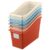 Suzile 6 Pcs Interlocking Plastic Book Bins Bulk Classroom Organizers with Labels Magazine File Holder Boho for Teacher Supplies Library Office Home Storage Container(Classic Colors)