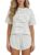 SweatyRocks Women’s Striped Pajama Set 2 Piece Crop T Shirt and Side Split Shorts Loungewear White Black Large