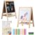 Tabletop Painting Wooden Art Easel for Kids – 4-in-1 Double-Sided Drawing Board for Toddlers 2-4, Chalkboard & Dry Whiteboard with Markers, Eraser, Magnetic Letters/Numbers & Flashcards