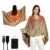 TCUDCKI Portable USB Heated Blanket Shawl 3 Levels Heating Faux Rabbit Fur 6 Heating Zones Heated Wrap Shawl for Office Camping Home 39″ x 63″ Dark Khaki