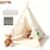 Teepee Tent for Kids, DIY Paintable Camping Tent with LED, 10 Washable Crayons, 140cm Playhouse for Kids Outdoor, Gift for Toddler Girls Boys Ages 3-8 Ocean Animal Theme Linen Tent with Carry Bag