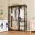Tidyard Acacia Wood Garment Rack, Heavy Duty Freestanding Closet Organizer with 2 Wicker Drawers 4 Hooks 2 Hanging Rods 2 Shelves Light Gray for Bedroom Entryway Walk-in Closet