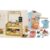 Tiny Land Wooden Play Store & 17Pcs Toy Coffee Maker Playset – 2-in-1 Montessori Pretend Grocery & Wooden Coffee Maker Toys Bundle, Role Play Farmers Market with Cash Register, Wooden Fruits & Veggies