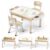 Todecare Kids Table and 2 Chairs, 4 in 1 Height-Adjustable Activity Desk with Reversible Graffiti/Block-Building Tabletop, 4 Storage Bins, Toddler Table and Chair Set for Boys&Girls Ages 3-8 (Khaki)
