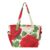 Tote Bag for Women, Red White Roses Green Leaves Tote Bag with Zipper