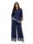 TRENDMALLS Women’s Denim Embroidery Work Shirt Wide Leg Pants Co-Ord Set Casual Two Piece (C35-NavyBlue-XXL)