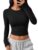 Trendy Queen Womens Long Sleeve Crop Tops Basic Slim Fitted Shirts Fall Fashion Outfits 2026 Teen Girl Clothes Black 2XL