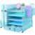 TSDRBWO Desk Organiser File Holder With 2 Pen Holder, 5 Tier Paper Letter Tray Organiser with Drawer,Mesh Desktop Storage with Magazine Holder for Office Supplies, Sky Blue