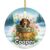 Tvvinkle Treeing Walker Coonhound Dog Personalized Custom Name Ceramic Ornament, Watercolor Flowers in Wooden Barrel Winter Snow, Christmas Tree Decoration Keepsake