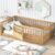 Twin Floor Bed with High Fence and Door, Kids Montessori Floor Bed, Twin Floor Bed Without Slats(Natural Twin)