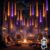 TWINGLEHOME Purple & Orange Meteor Shower Lights Outdoor, 12″ 240 LED Icicle String Lights, Waterproof Plug-in Falling Rain Lights for Halloween Xmas Tree Yard Decor