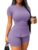 Ulovmi 2 Piece Short Sets for Women Summer Outfits Matching Sweatsuit with Short Sleeve Lounge Casual Biker Workout Purple L