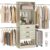 Unikito 48″ W – 96” W Closet System with Mirror, 8FT Walk in Closet Organizer with Drawers and 3 Extendable Hanging Rod, Sturdy Wood Clothing Garment Rack with 25” Tower, Max Load 1000 LBS, White Oak