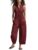 Uyzynthium Linen Jumpsuits for Women Summer Sleeveless Button Down Stand Collar Wide Leg Jumpsuit Loose Fit Romper with Pocket