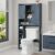 Vabches Farmhouse Over The Toilet Storage Cabinet with 2 Barn Doors & Sliding Door, Over The Toilet Bathroom Organizer with Open Storage Layer and Adjustable Shelves & Hooks.Blue
