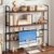 VECELO 2-Tier Desktop Bookshelf, Brown Metal Desk Hutch with Grid Panel, 45.3 Inch Wide Countertop Storage Organizer for Office & Dorm