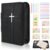 Vegan Leather Bible Cover Case with Phone Pocket (10.5×8 in)(Black)