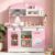 VEVOR Play Kitchen for Kids, Wooden, Kids Kitchen Playset with Real Lights & Sounds, Food & Cookware Accessories, Pretend Play Toy Set, Range Hood, Microwave, for Toddlers, Girls & Boys Ages 3-8, Pink
