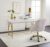 White High Gloss & Gold Finish Writing Desk,Multi-Function Home Office Workstation